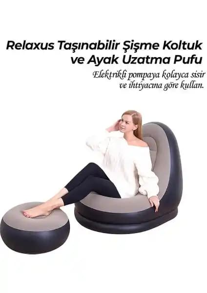 Relaxus Şişme Koltuk ve Ayak Uzatma Pufu: Çok Yönlü Konfor ve Taşınabilirlik Çözümü