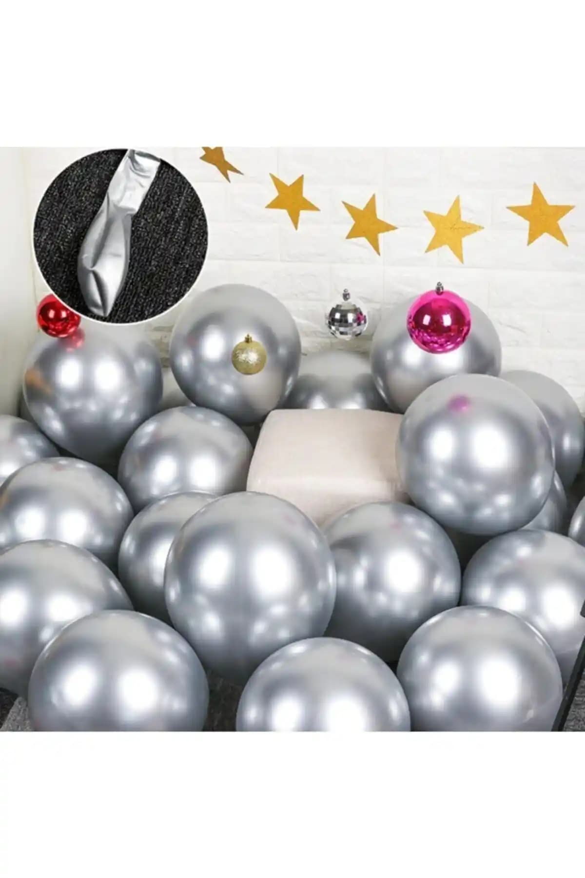 Gü<müş> krom metalik balonlar modern ve şık etkinlik dekorasyonu için ideal seçenek