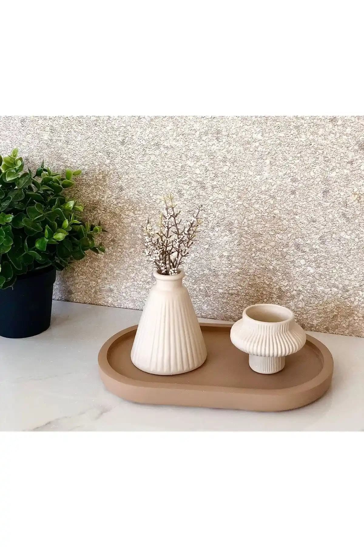 Thiramis Homeconcept Mocha Tepsi, Beige Vase & Tealight Set Review