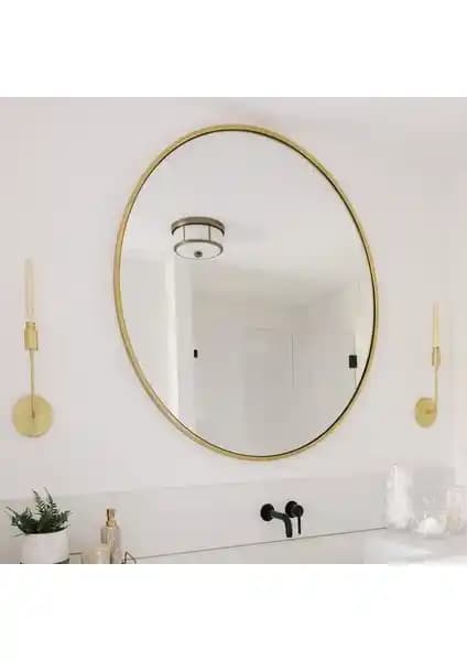 Effe Yapı Dekor Gold Metal Çerçeveli 100 cm Yuvarlak Ayna Modern ve Şık Dekorasyon Unsuru