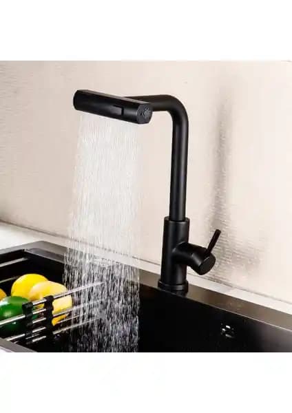 Akdoğan Yapı ve Hırdavat Siyah Döner Başlıklı Çift Fonksiyonlu Mutfak Bataryası