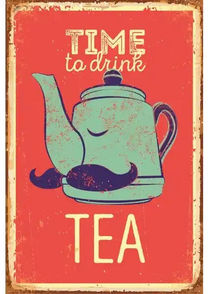 Hayat Poster Çay Zamanı Retro Vintage Ahşap Duvar Dekoru 20x30 cm Şık Tasarım