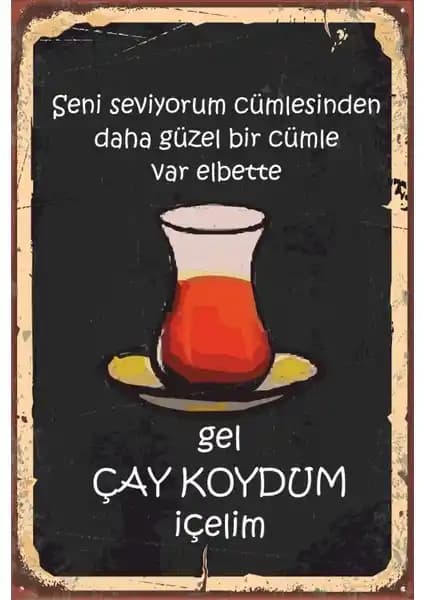 Hayat Poster Gel Çay Koydum Içelim Vintage Ahşap Duvar Süsü 20x30 cm Dekoratif Ürün