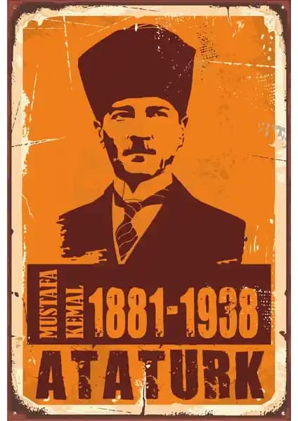Hayat Poster Mustafa Kemal Atatürk Retro Vintage Ahşap Dekorasyon Parçası 20x30 cm