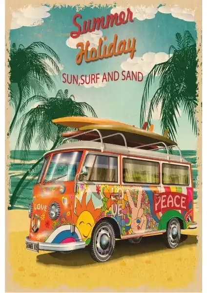 Hayat Poster Yaz Tatili ve Vosvos Retro Vintage Ahşap Poster Dekorasyon Fikirleri