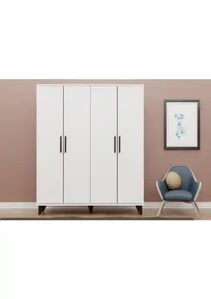 Metalia Gm 050-A Hayal Ayaklı Siyah 4 Kapılı Gardırop Modern ve Fonksiyonel Tasarım