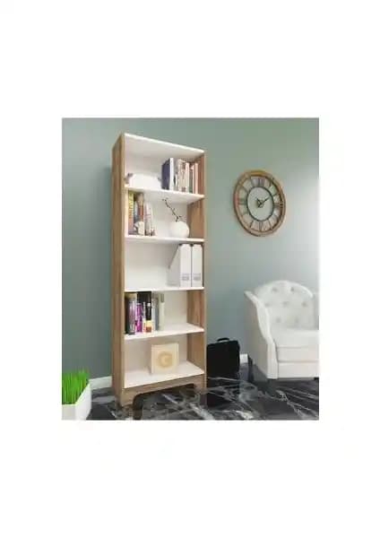 Nur Mobilya Eylül 5 Raflı Kitaplık Atlantikçam-Beyaz Modern ve Dayanıklı Tasarım