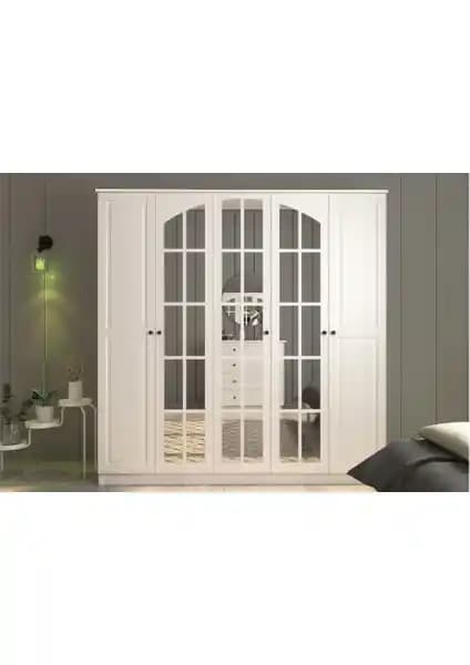 Rabi Mobilya Beyza Country 5 Kapak Mega Gardırop Modern ve Dayanıklı Tasarım