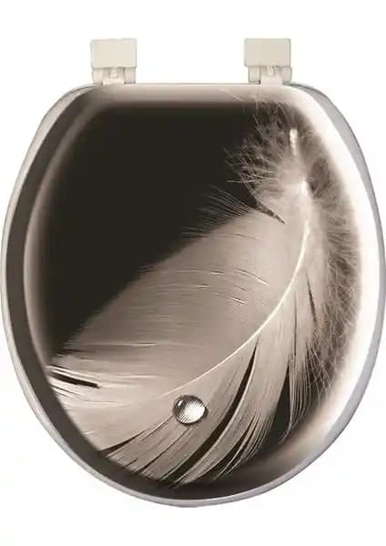 Softy Desenli Yu<muş>ak Klozet Kapağı Siyah-Gri Tüy Desen Modern ve Sağlıklı Tasarım