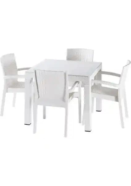 Violet Rattan Camlı Bahçe ve Teras Masası Takımı 90x90 cm Şık ve Dayanıklı Tasarım