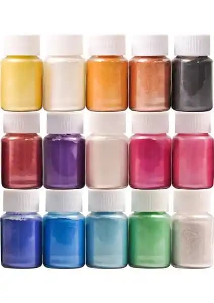 Brtrkimya 15 Renk Sedefli Epoksi Metalik Toz Pigment Seti Sanat ve Hobi İçin Uygun