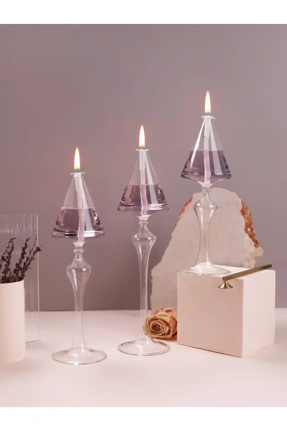 GlassicOlimpos Lila Cam Kandil Seti: Modern ve Şık Tasarım