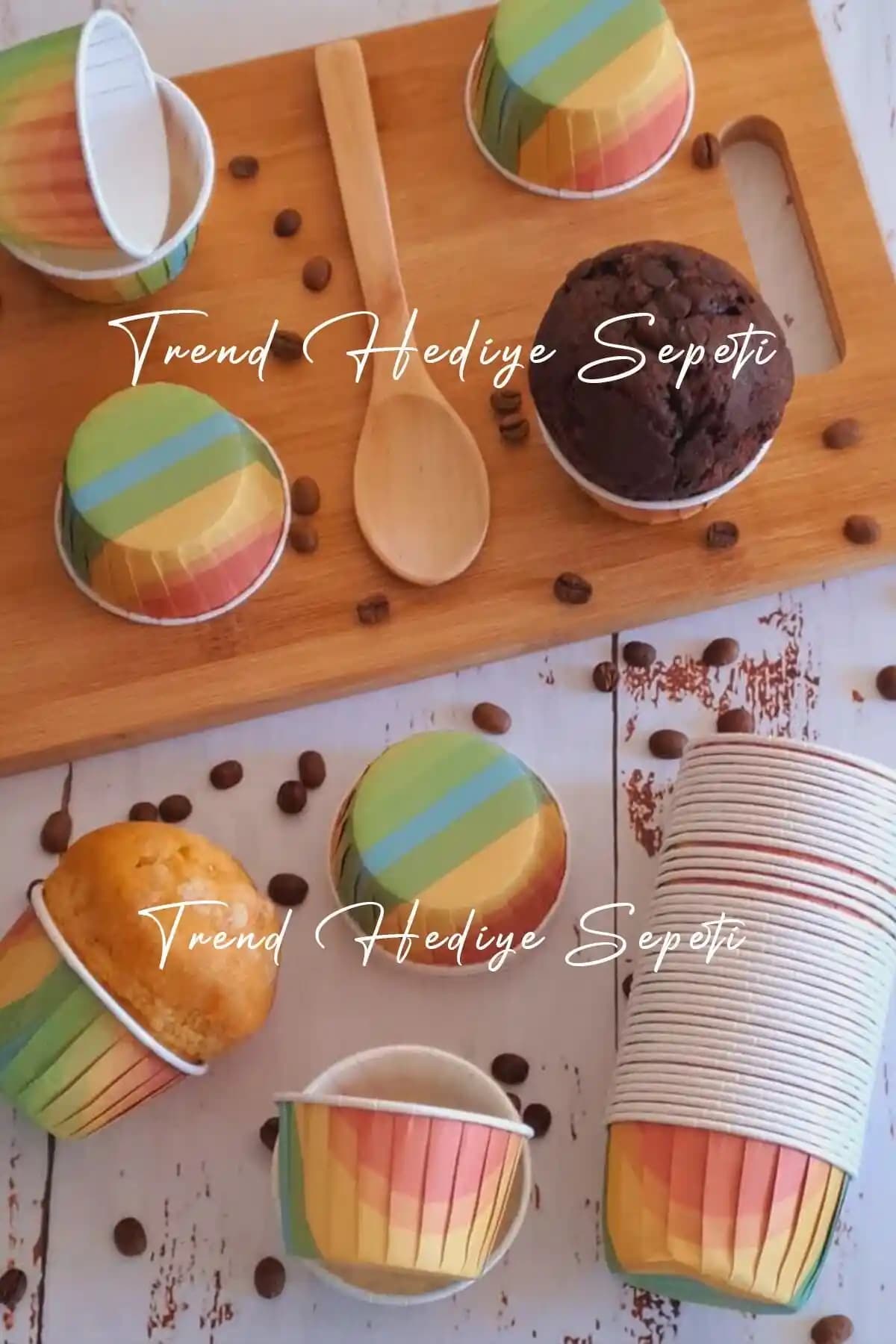 Trend Hediye Sepeti Gökkuşağı ve Mint Yeşili Muffin Kalıplarının Karşılaştırması