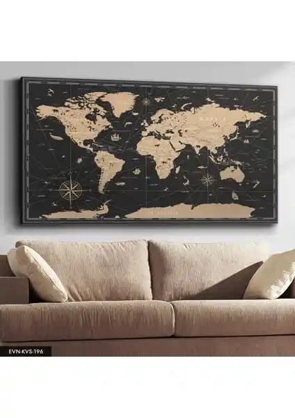 Evine Moda Vintage ve idora Eskitme Vintage Dünya Haritası Kanvas Karşılaştırması